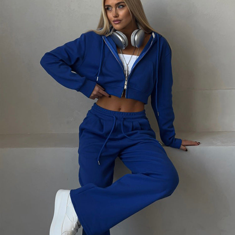 Damen stylisches Crop-Set aus Kapuzenpullover und bequemen Jogginghosen