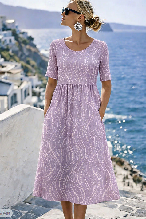 Damen Leichtes Midikleid mit Empire-Taille, halblangen Ärmeln und Eingrifftaschen Shop Nory