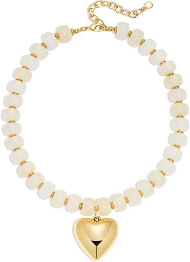 Damen Halskette mit herzförmigem Anhänger und bunten Holzperlen Shop Nory