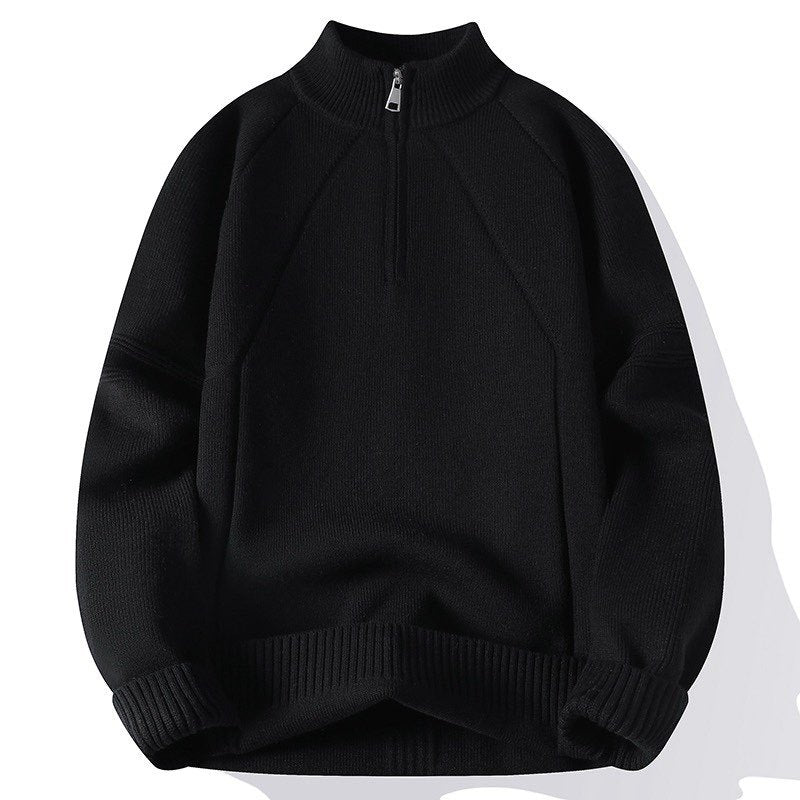 Unisex Oversize-Halbzip-Strickpullover mit Stehkragen und gerippten Bündchen Shop Nory