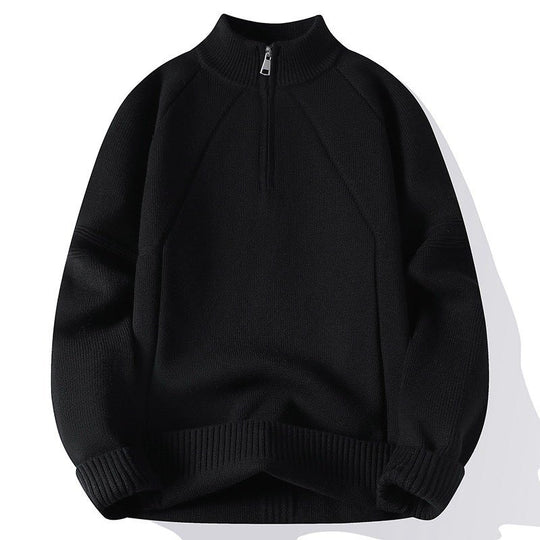 Unisex Oversize-Halbzip-Strickpullover mit Stehkragen und gerippten Bündchen Shop Nory