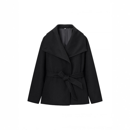 Damen Kurzer Wickelmantel mit übergroßem Schalkragen und Bindegürtel Shop Nory