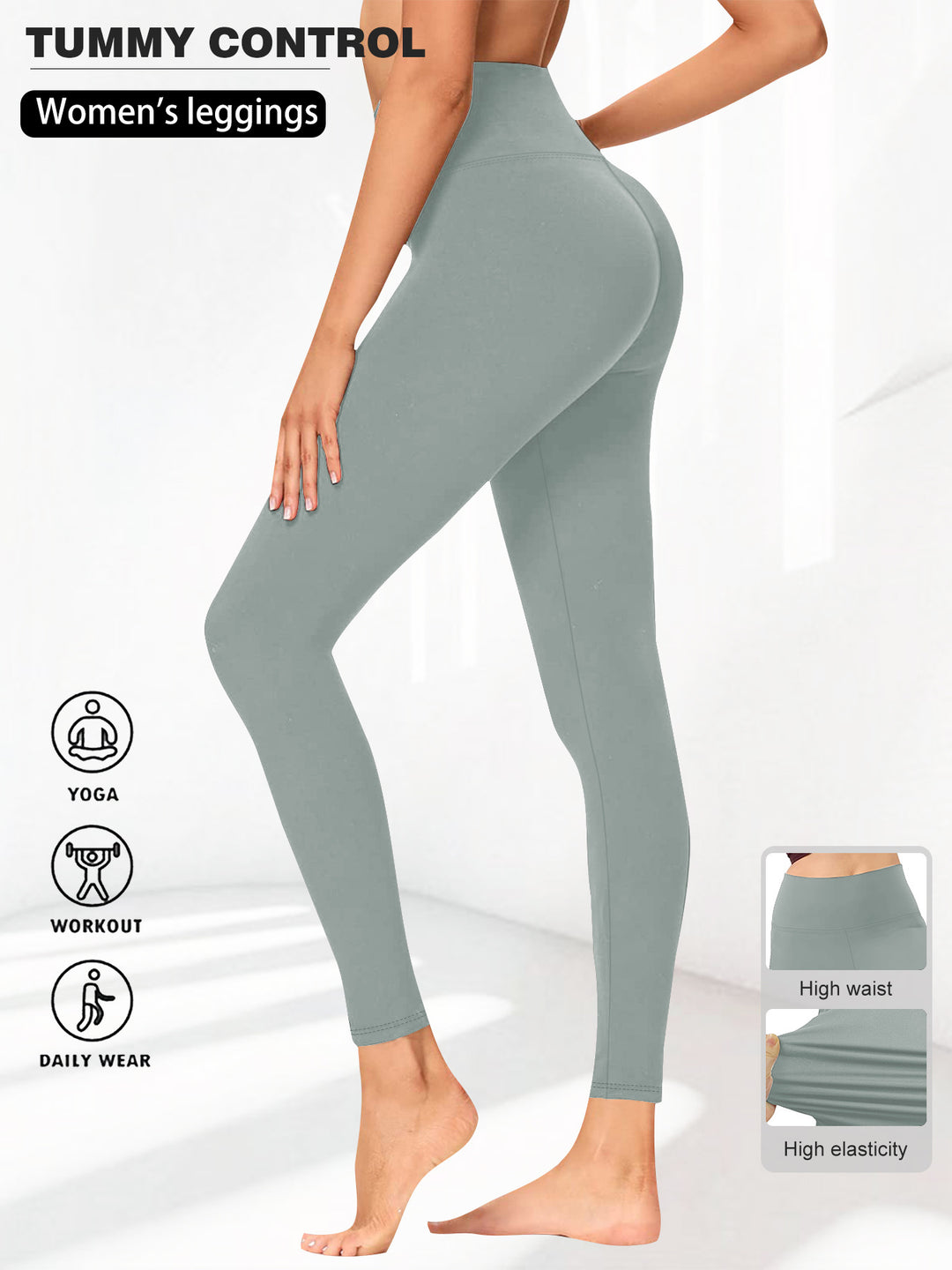 Damen Hohe Taillen Yoga-Leggings mit Bauchkontrolle und hohem Stretch Shopy Nory