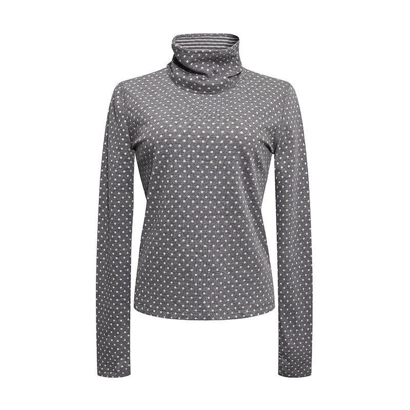 Damen Rollkragen-Feinstrickshirt mit Punktmuster und elastischem Jersey Shop Nory