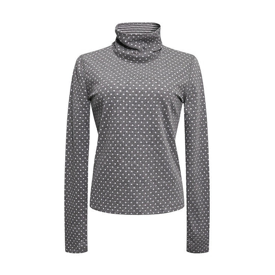 Damen Rollkragen-Feinstrickshirt mit Punktmuster und elastischem Jersey Shop Nory