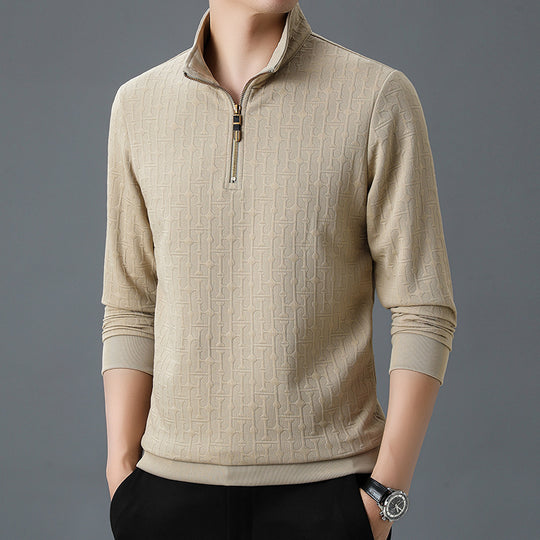 Herren Struktur-Jacquard Troyer mit kurzem Reißverschluss und Stehkragen Shop Nory