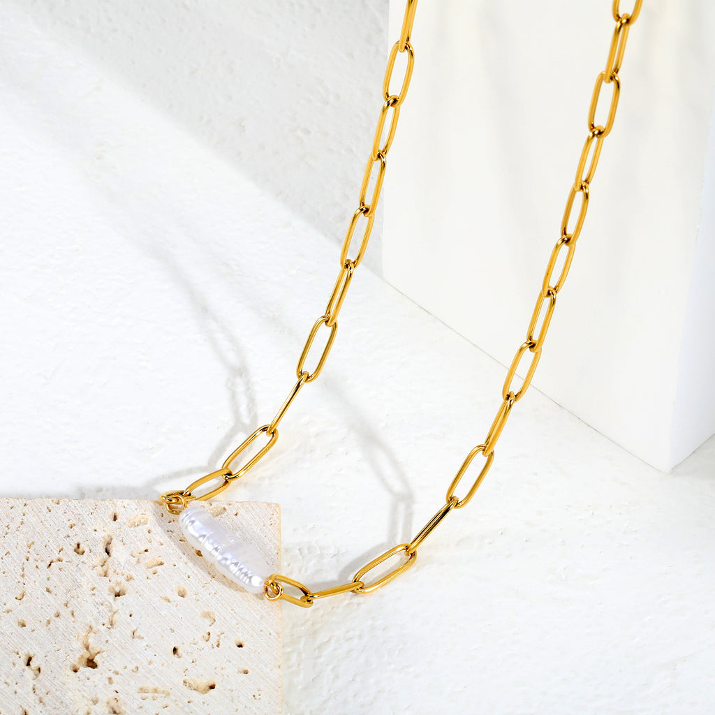 Damen elegante Halskette mit feinem Gliederdesign und einzigartigem Perlenanhänger Shop Nory