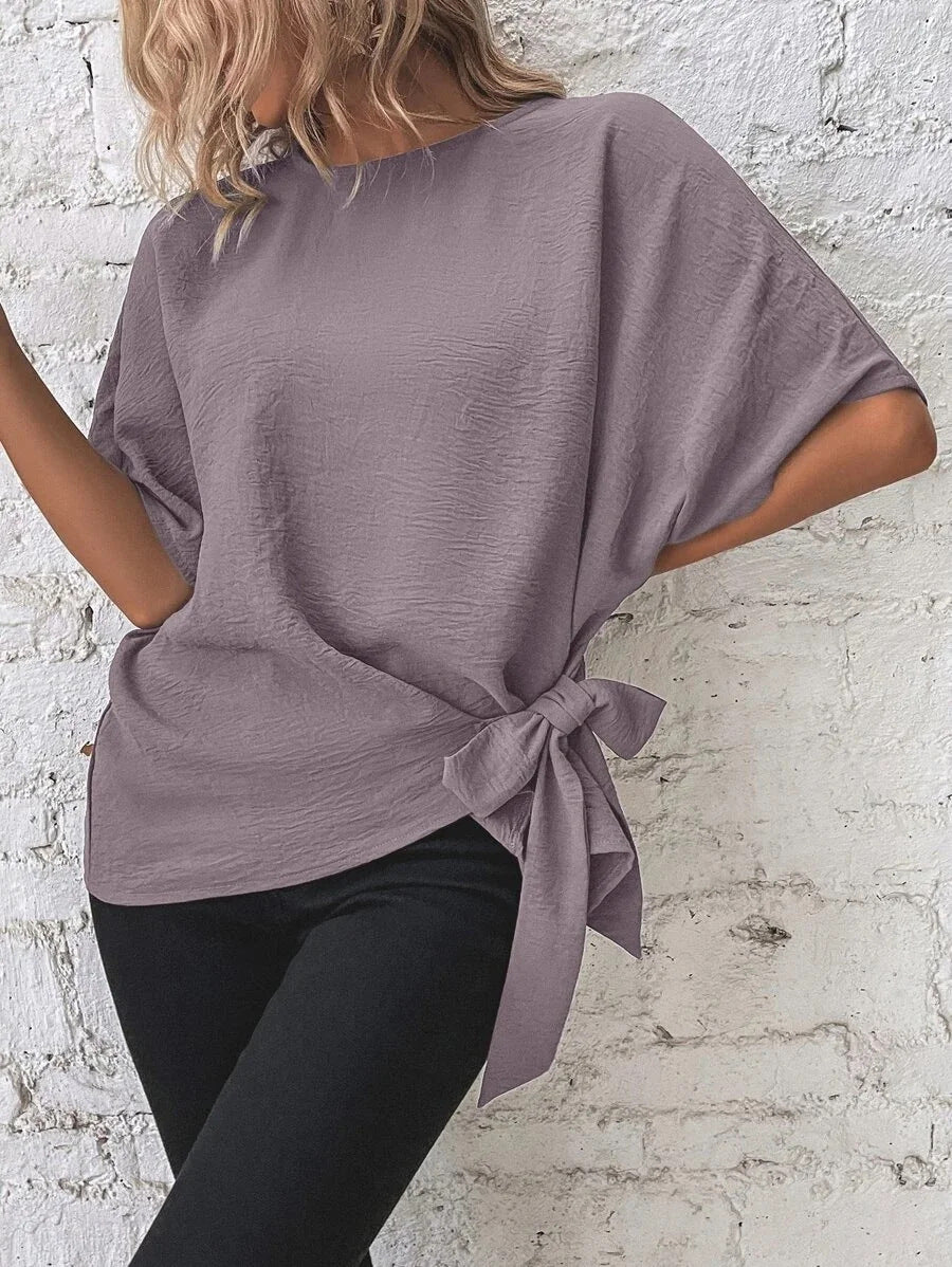 Damen Oversize-Bluse mit Seitenschleife und Fledermausärmeln Shop Nory