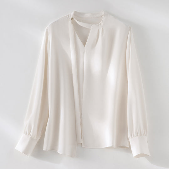 Damen elegante oversized Bluse mit asymmetrischem V-Ausschnitt und Manschetten Shop Nory