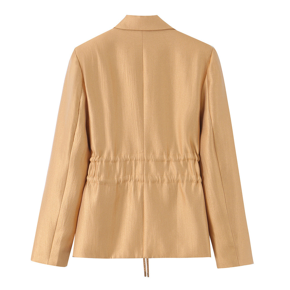 Damen Taillierter Satinblazer mit Kordelzug und Reverskragen Shop Nory