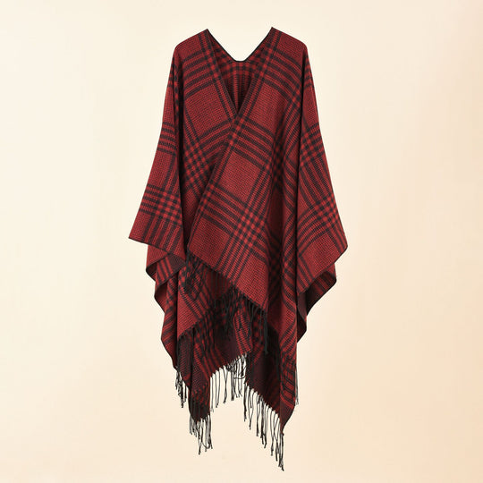 Damen Ruana-Poncho mit V‑Ausschnitt, kastigem Kimono-Fall und Fransensaum Shop Nory