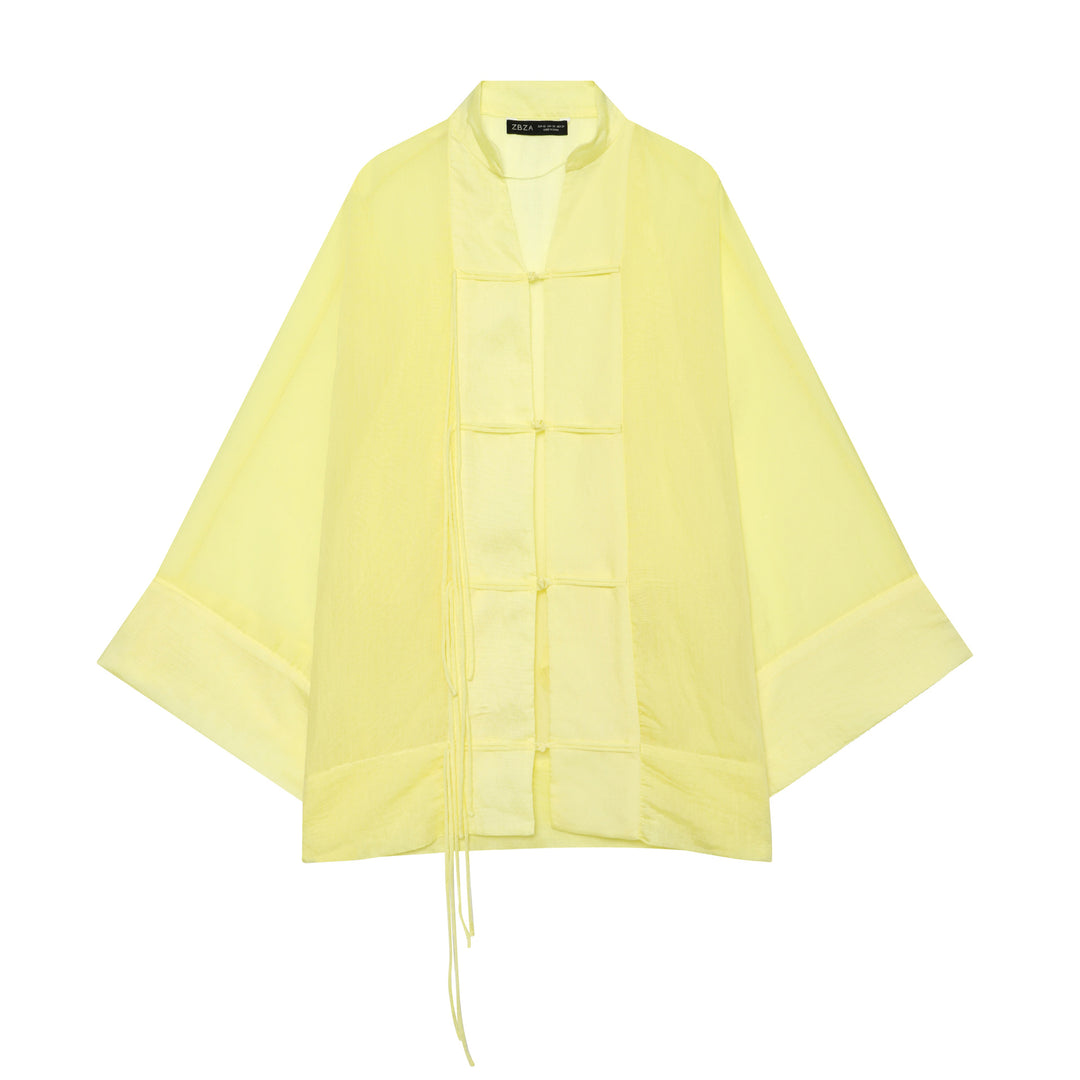 Damen Kimono-Capejacke mit Chinaknopfverschluss und langen Quasten Shop Nory