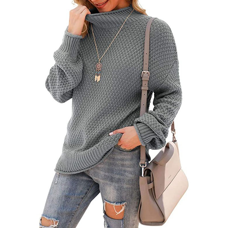Damen Grobstrickpullover mit hohem Kragen und strukturierter Oberfläche