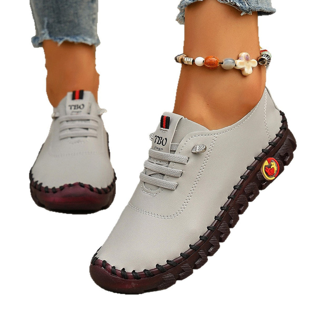 Damen Freizeit-Leder-Sneaker mit elastischen Schnürsenkeln und rutschfester Sohle