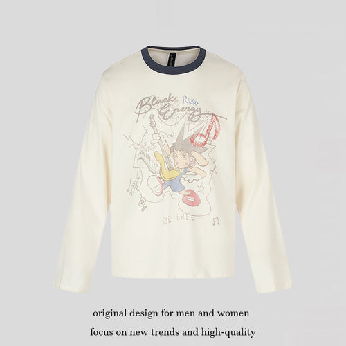 Damen Langarmshirt mit Comic-Gitarrenprint, Glitzerdetail und Kontrastkragen Shop Nory