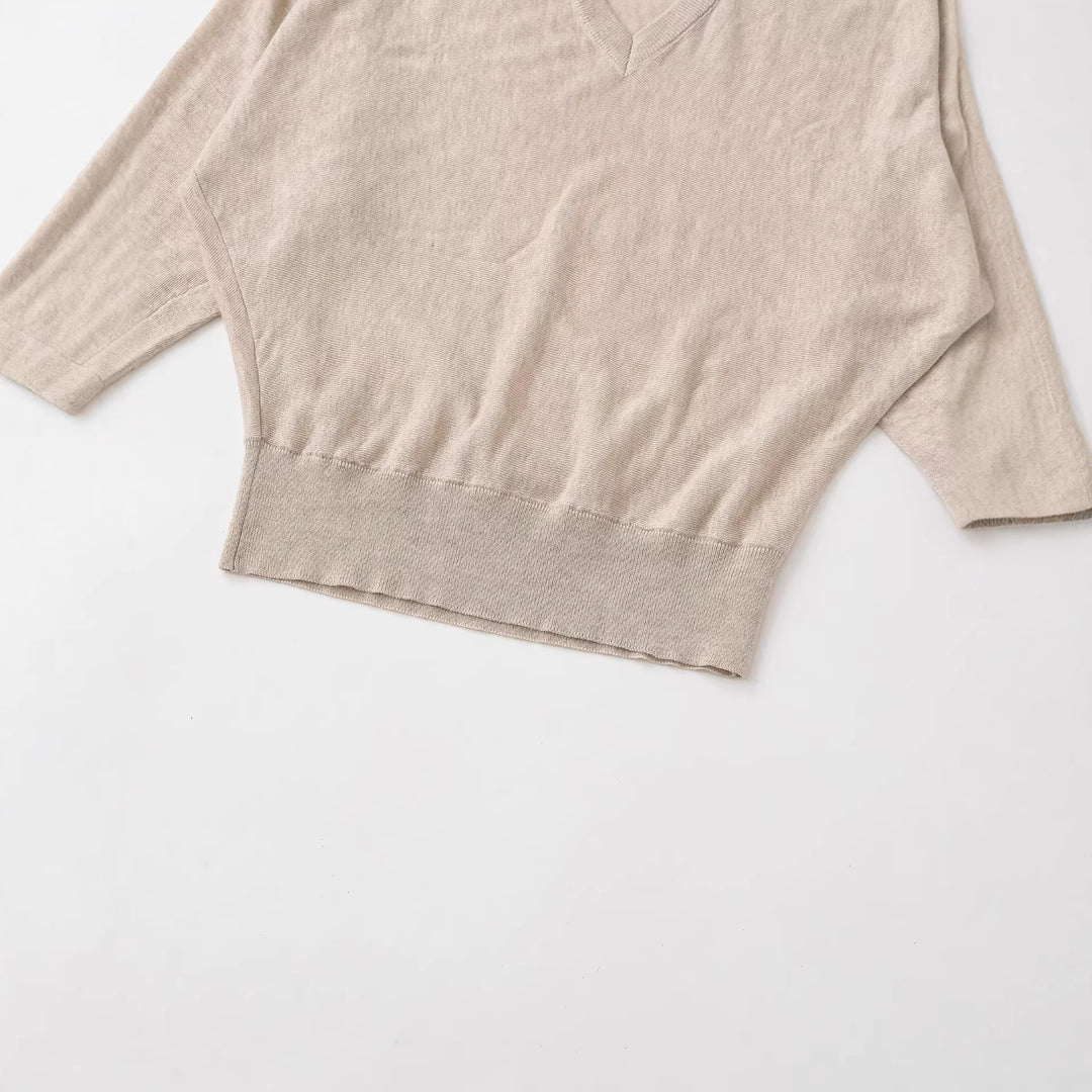 Damen Oversized V-Ausschnitt Feinstrickpullover mit Fledermausärmeln Shop Nory
