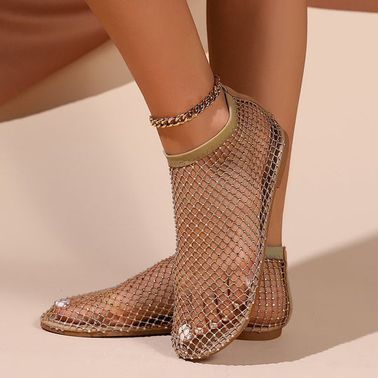 Damen Strick-Netz-Ballerinas mit Schmucksteinbesatz und sockenähnlichem Schaft Shop Nory