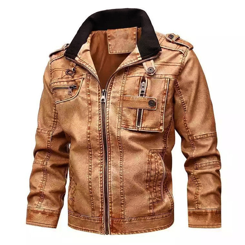 Herren Vintage-inspirierte Bikerjacke in Lederoptik mit Utility-Taschen und Stehkragen Shop Nory