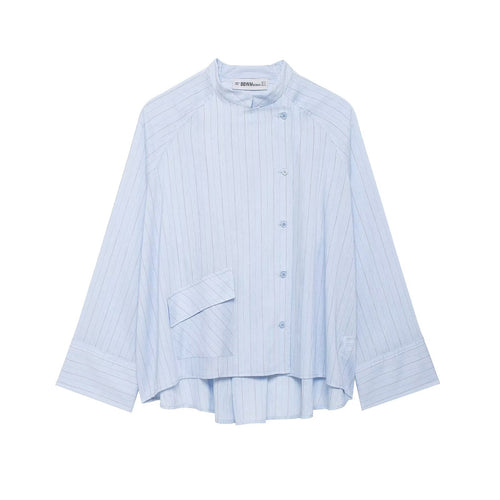 Damen Oversize-Hemdbluse mit Stehkragen, asymmetrischer Knopfleiste und hohem Saum Shop Nory