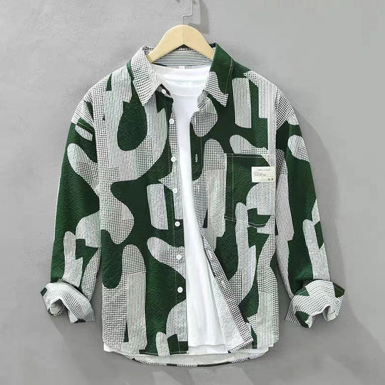 Herren Oversize-Hemd mit abstraktem Camouflage-Print und Brusttasche Shop Nory