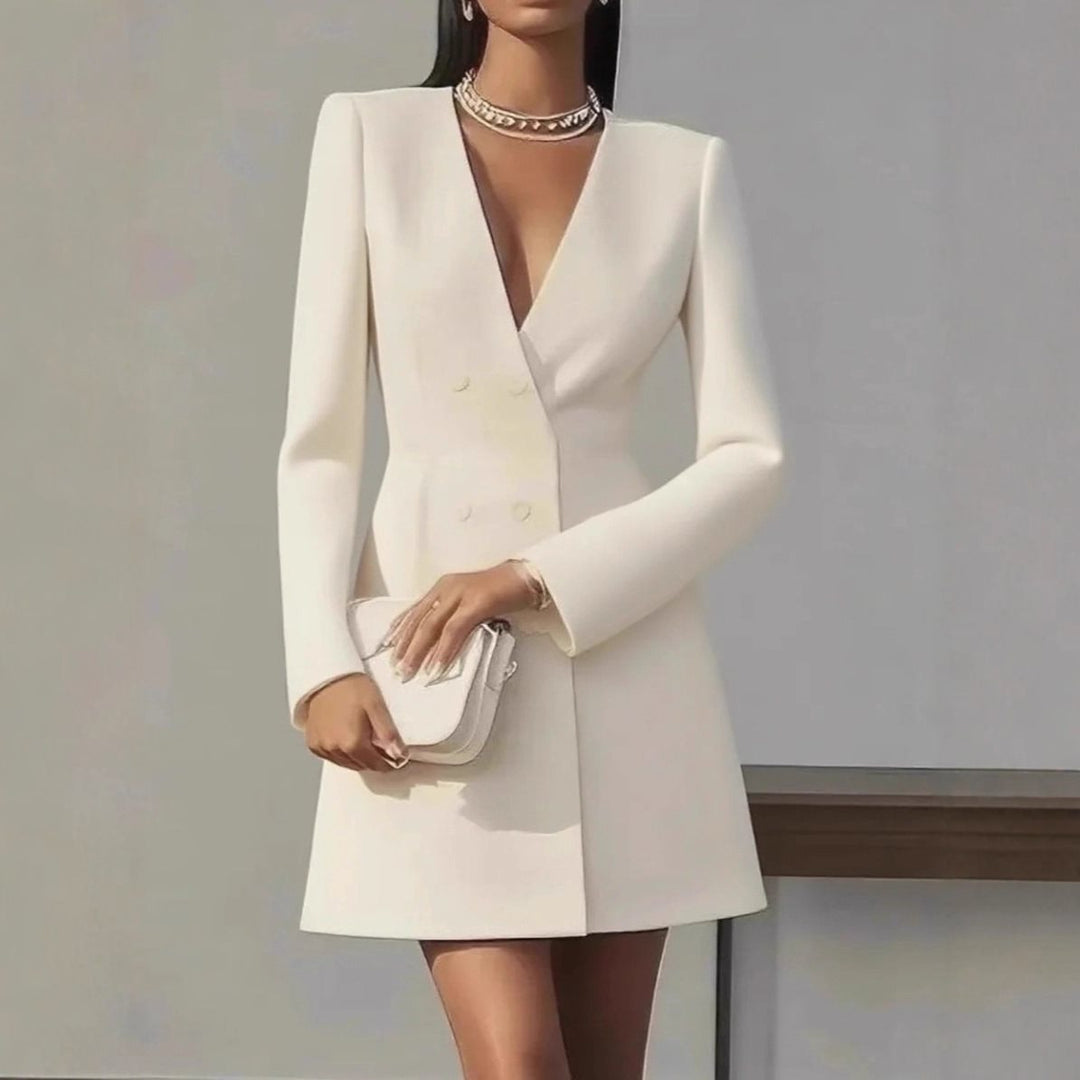 Damen Doppelreihiges Blazerkleid mit tailliertem Schnitt und tiefem V‑Ausschnitt Shop Nory