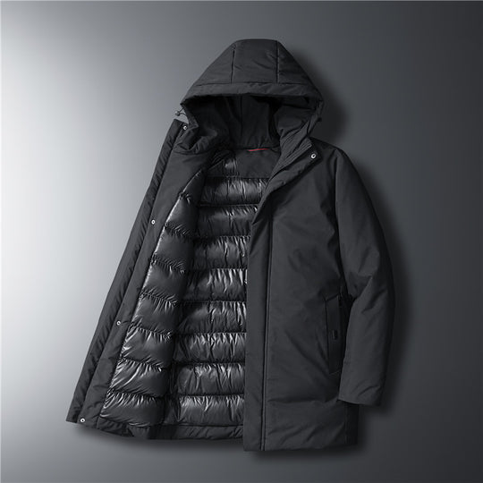 Herren moderner Urban-Longparka mit versteckter Reißverschlussblende und ergonomischer Kapuze Shop Nory