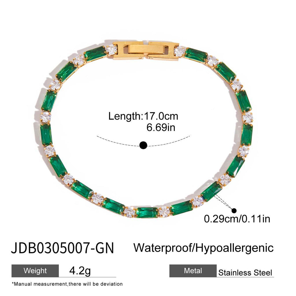 Damen Armband mit funkelnden Zirkonia und grünem Kristall-Design Shop Nory