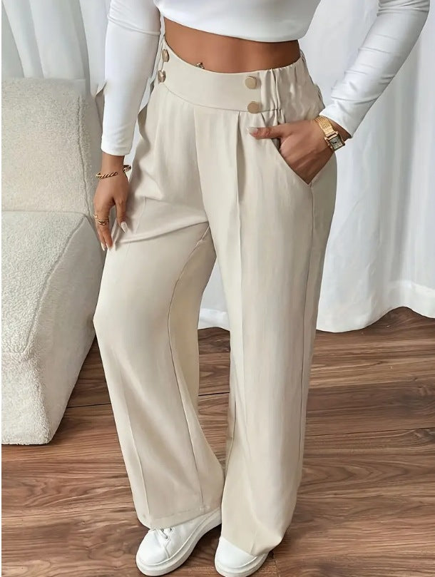 Damen Klassische weite Hose mit Knopfleiste und Taschen
