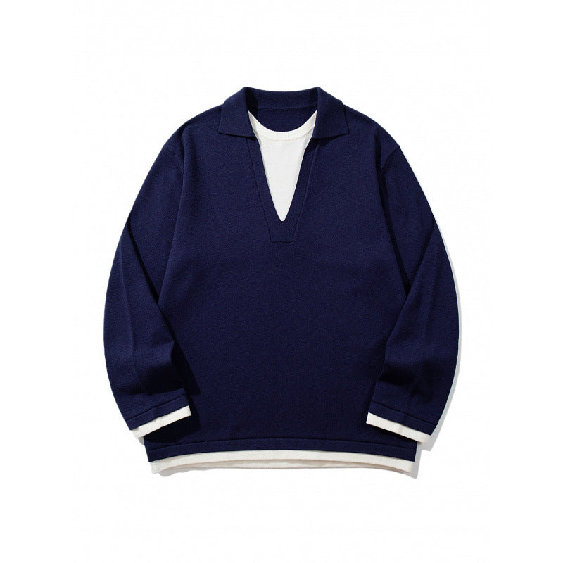 Unisex Oversize-Strickpullover mit offenem V-Ausschnitt und Hemdkragen Shop Nory