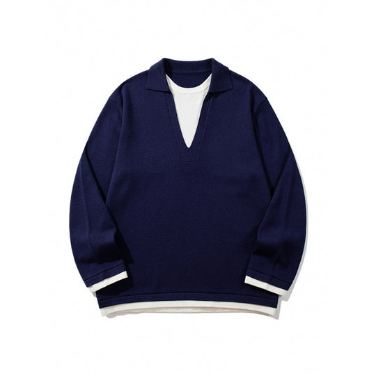 Unisex Oversize-Strickpullover mit offenem V-Ausschnitt und Hemdkragen Shop Nory