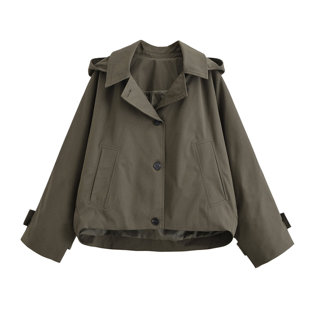 Damen Kurze Oversize-Trenchjacke mit Umlegekragen und Schulterklappen Shop Nory