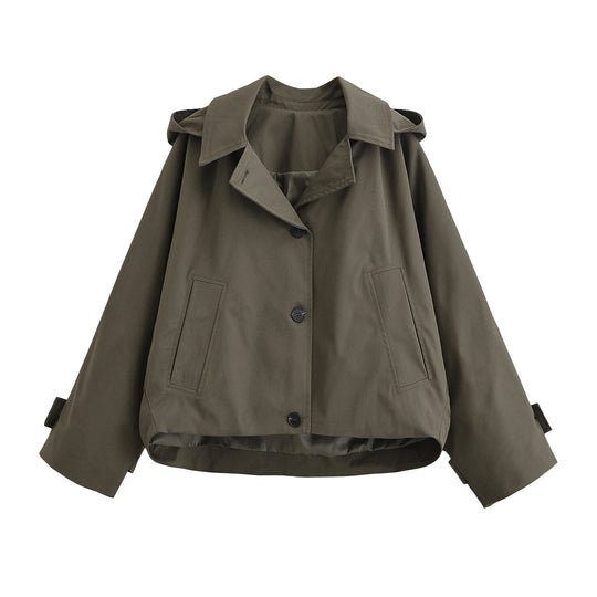 Damen Kurze Oversize-Trenchjacke mit Umlegekragen und Schulterklappen Shop Nory