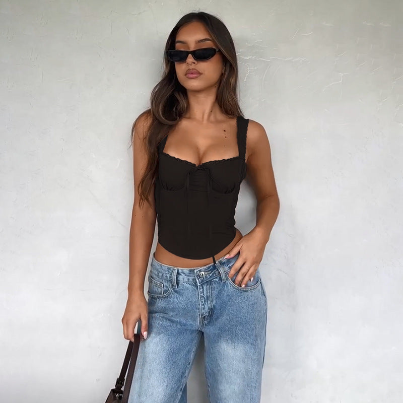 Damen Top mit Spaghetti-Trägern und Raffungen