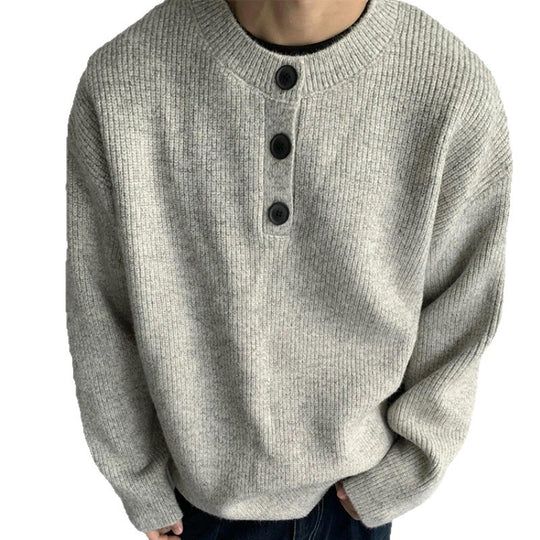 Herren Oversized Strickpullover mit Dreiknopf-Henleypasse Shop Nory