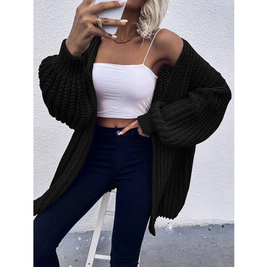 Damen Kuschel-Cardigan im Cocoon-Schnitt mit überlangen Ärmelbündchen und offener Front Shop Nory