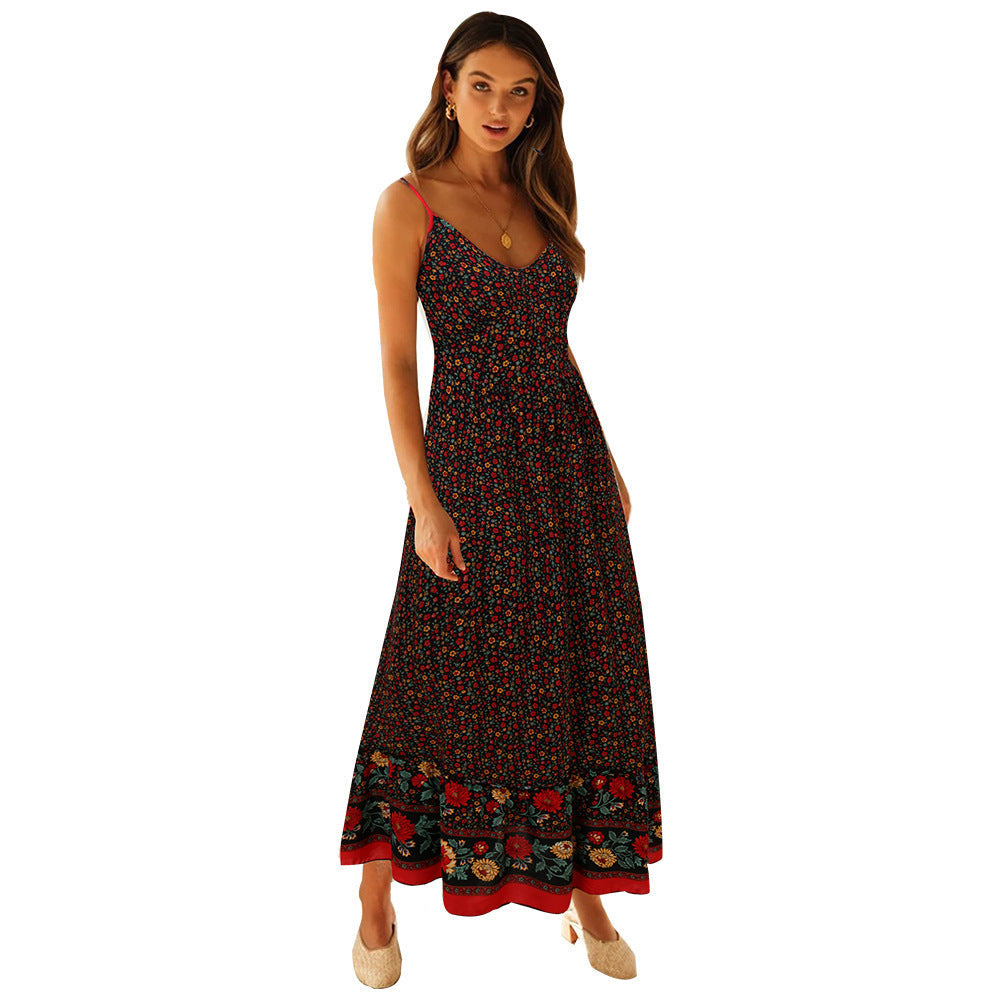 Damen Maxikleid mit floralem Muster und zartem Spaghettiträger-Design