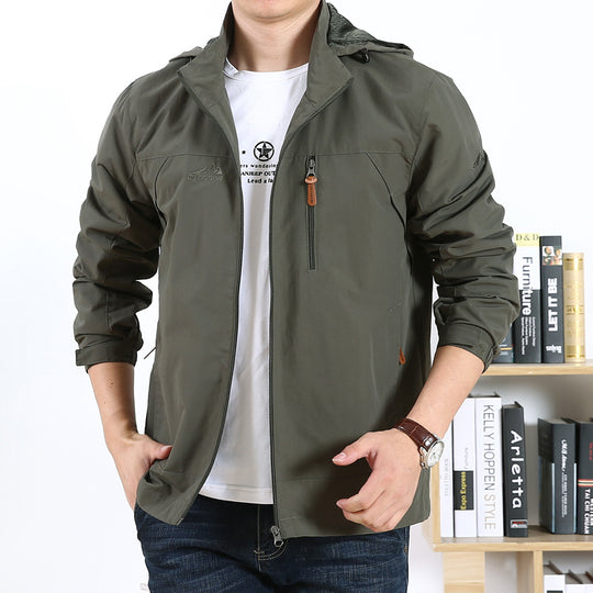 Herren Leichte Kapuzen-Windjacke mit Brust-Reißverschluss und Elastischen Bündchen Shop Nory
