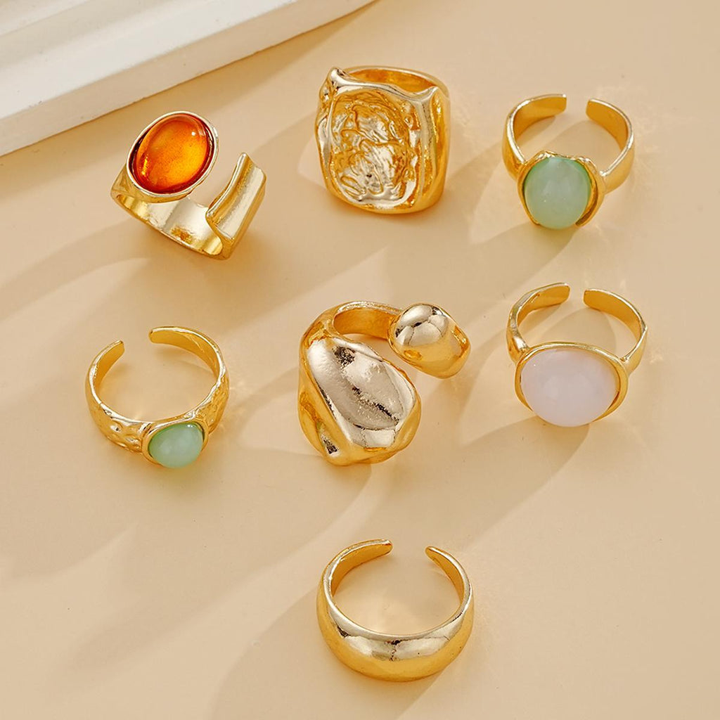 Damen Ring-Set mit kunstvollen Designs und farbigen Stein-Elementen Shop Nory