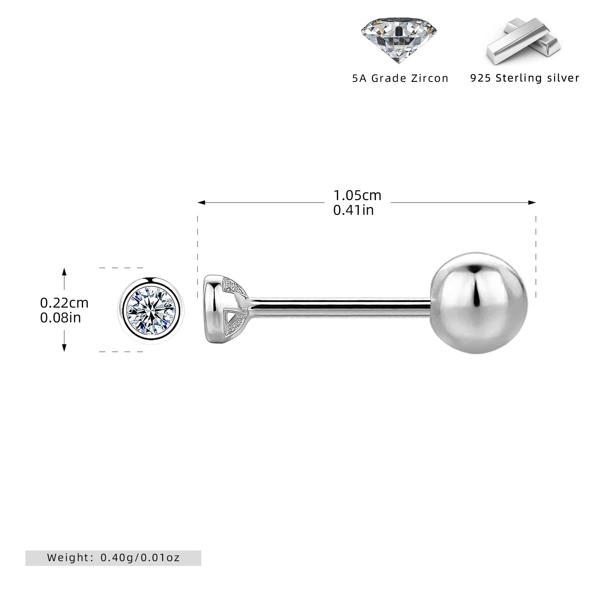 Damen Piercing mit funkelndem 5A Zirkon aus hochwertigem 925 Sterling Silber Shop Nory