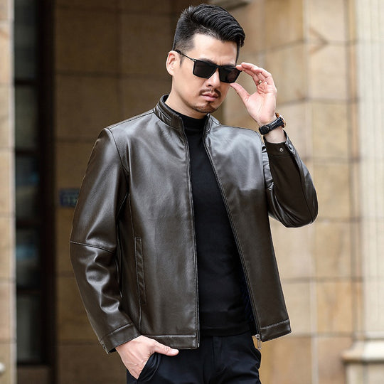 Herren Lederimitat-Übergangsjacke mit Stehkragen und verdecktem Reißverschluss Shop Nory