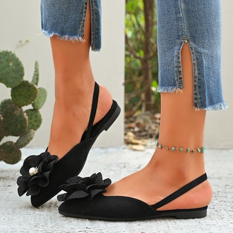 Damen Slingback-Ballerinas mit großer Blumenapplikation und flacher Komfortsohle Shop Nory