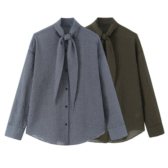 Damen Oversize-Bluse mit Schleifenkragen und feinem Vichy-Karo Shop Nory