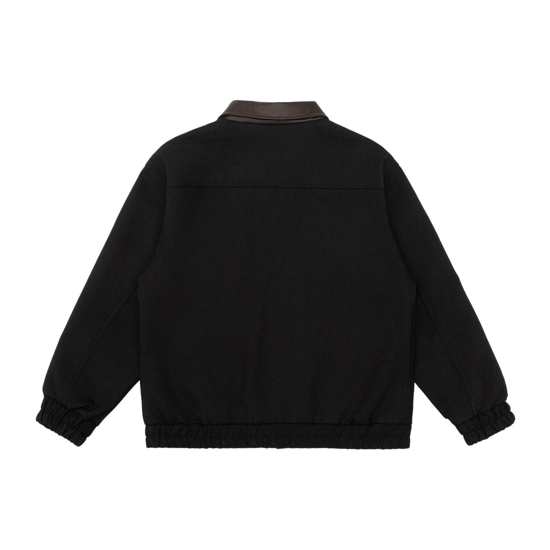 Unisex Boxy-Workwear-Blouson mit lederbesetztem Kragen, Utility-Taschen und elastischem Saum Shop Nory