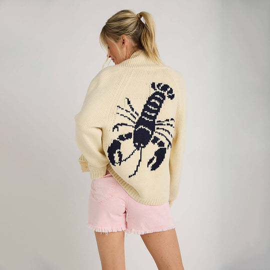 Damen Grobstrick Rollkragenpullover mit Hummer-Intarsie und lässiger Oversize-Passform Shop Nory