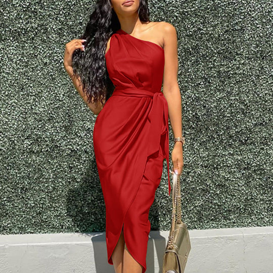 Damen Elegantes Wickelkleid mit asymmetrischem Schnitt und Taillengürtel