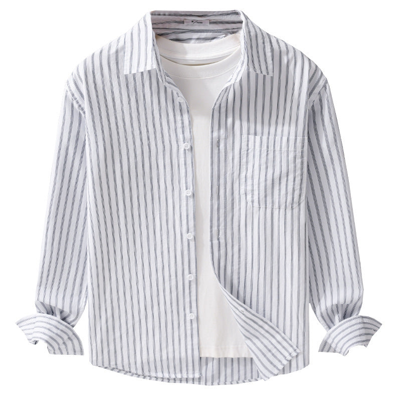 Herren Leichtes gestreiftes Baumwoll-Leinen-Sommerhemd im Relaxed-Look mit Brusttasche Shop Nory
