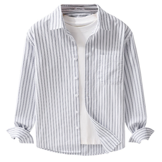 Herren Leichtes gestreiftes Baumwoll-Leinen-Sommerhemd im Relaxed-Look mit Brusttasche Shop Nory