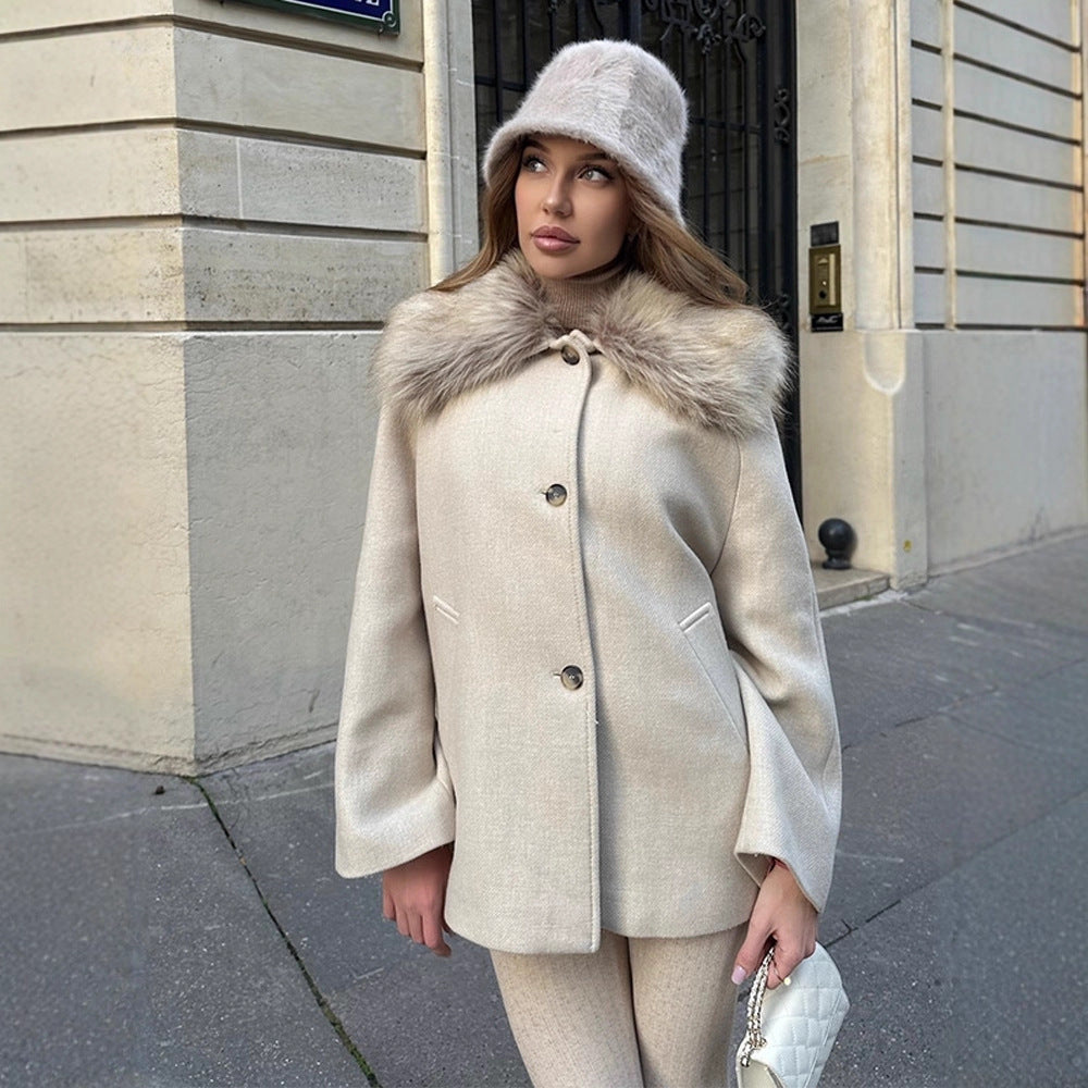 Damen Kurzmantel mit Webpelz-Schalkragen & kastiger Oversize-Silhouette Shop Nory