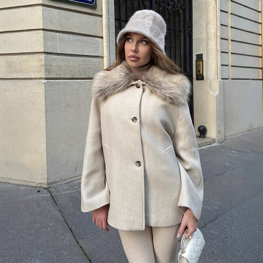 Damen Kurzmantel mit Webpelz-Schalkragen & kastiger Oversize-Silhouette Shop Nory