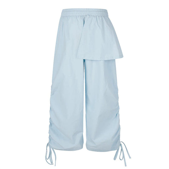Damen Weite Capri-Hose mit Tunnelzug, seitlicher Raffung und asymmetrischer Überlagerung Shop Nory